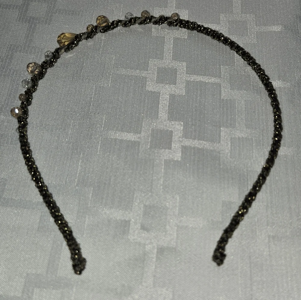 Gold Beaded Headband, Black & Gold Wrapped